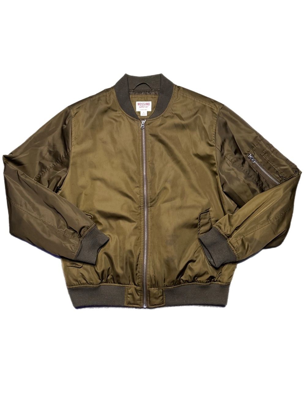 Mossimo Supply Co. Olive Bomber Jacket with Ribbed Trim